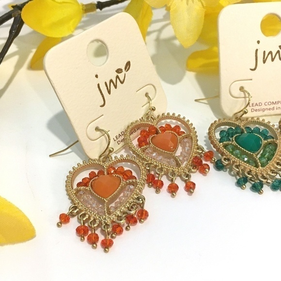3/$29! 2 Pairs Heart Shaped Beaded Fringe Earrings - Picture 3 of 8